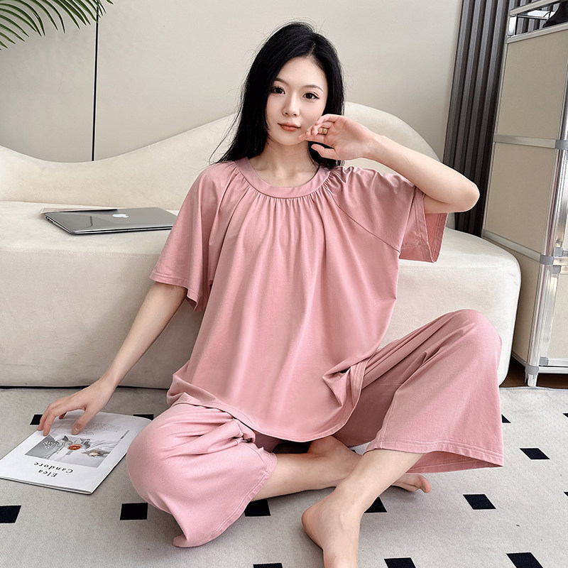 大码莫代尔睡衣女夏胖mm200斤7分裤高级感胖妹妹孕妇可外穿家居服