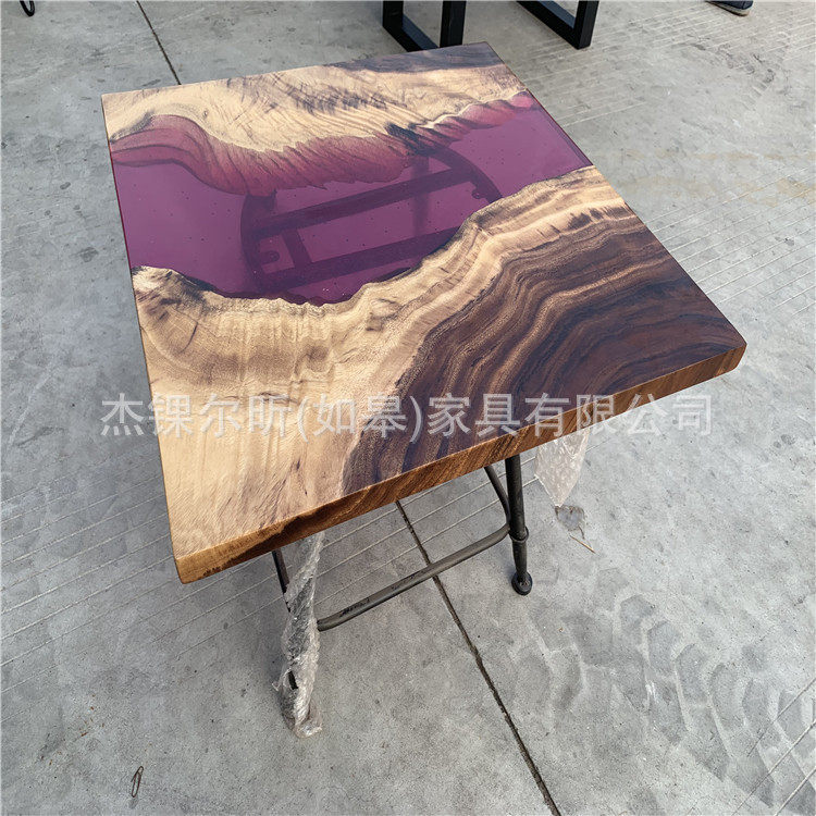 北欧现代河流餐桌实木家具茶几环氧树脂木头拼接艺术四方长条桌子