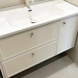 纯实木法式复古浴室柜陶瓷一体盆奶油风洗手台洗脸洗漱台橡木烤漆