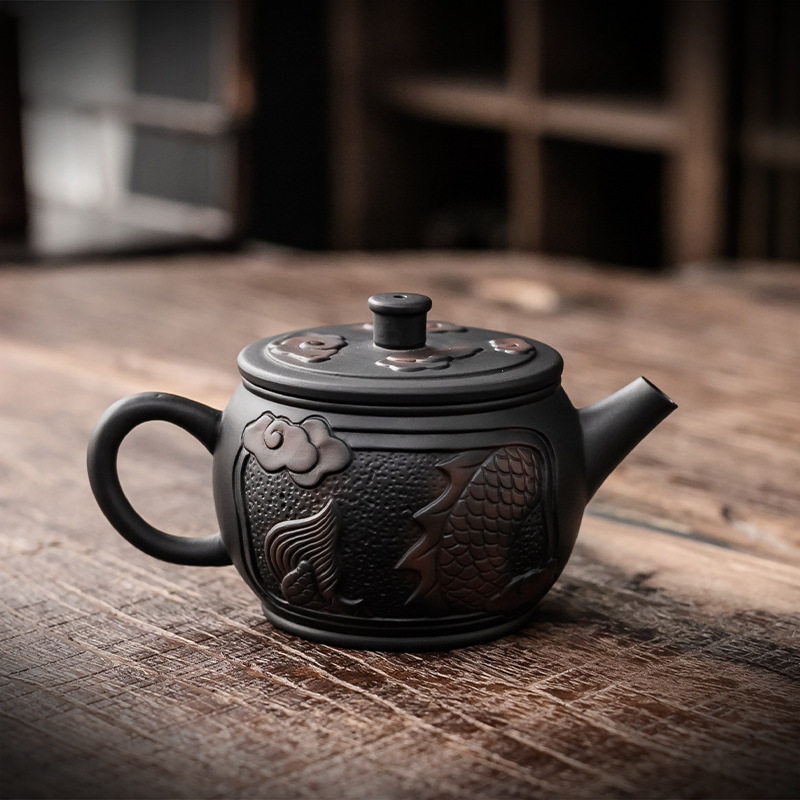 紫陶茶壶功夫家用陶瓷茶具紫陶手把壶手抓泡茶壶