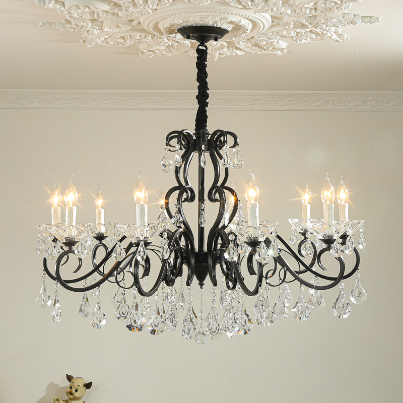 法式设计师创意餐厅吊灯美式乡村轻奢吧台欧式客厅黑色水晶大吊灯