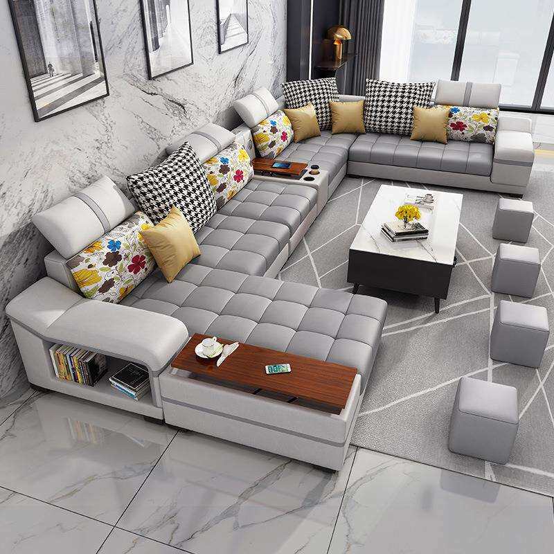 布艺沙发简约现代大户型客厅家具整装组合乳胶科技布沙发贵妃组合