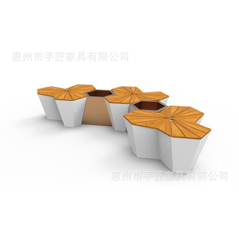 玻璃钢公共休闲椅实木坐面枫叶坐凳商场广场民宿过道休息美陈家具