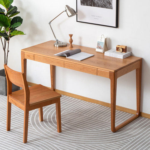 北欧全实木樱桃木书桌简约型现代日式原木黑胡桃木学生家用电脑桌