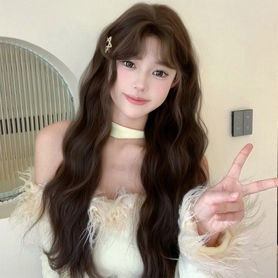 束朵假发女长发Lolita羊毛卷中分网红几字刘海全头套