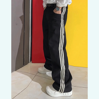 巴黎风格美式复古条纹牛仔裤