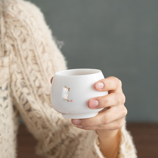 一品仟堂羊脂玉瓷功夫茶杯个人家用描金杯子单杯主人杯茶盏品茗杯