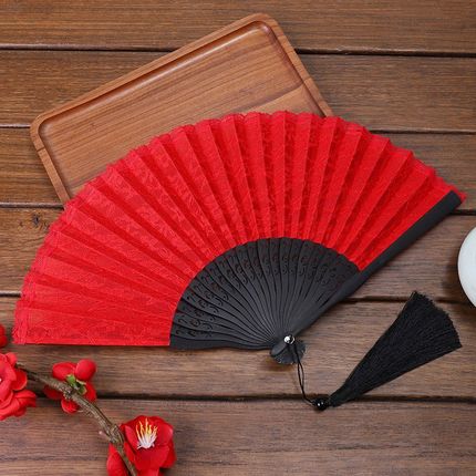 307古风7寸蕾丝扇子中国风网红折扇镂空竹扇汉服旗袍舞蹈扇便携