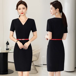职业装连衣裙女夏季新款短袖修身前台4S店美容院工装珠宝店工作服
