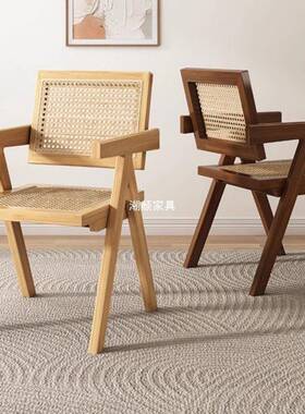 感藤编扶手椅藤编椅子家用民51471餐椅宿藤靠迪背实木椅昌加尔椅