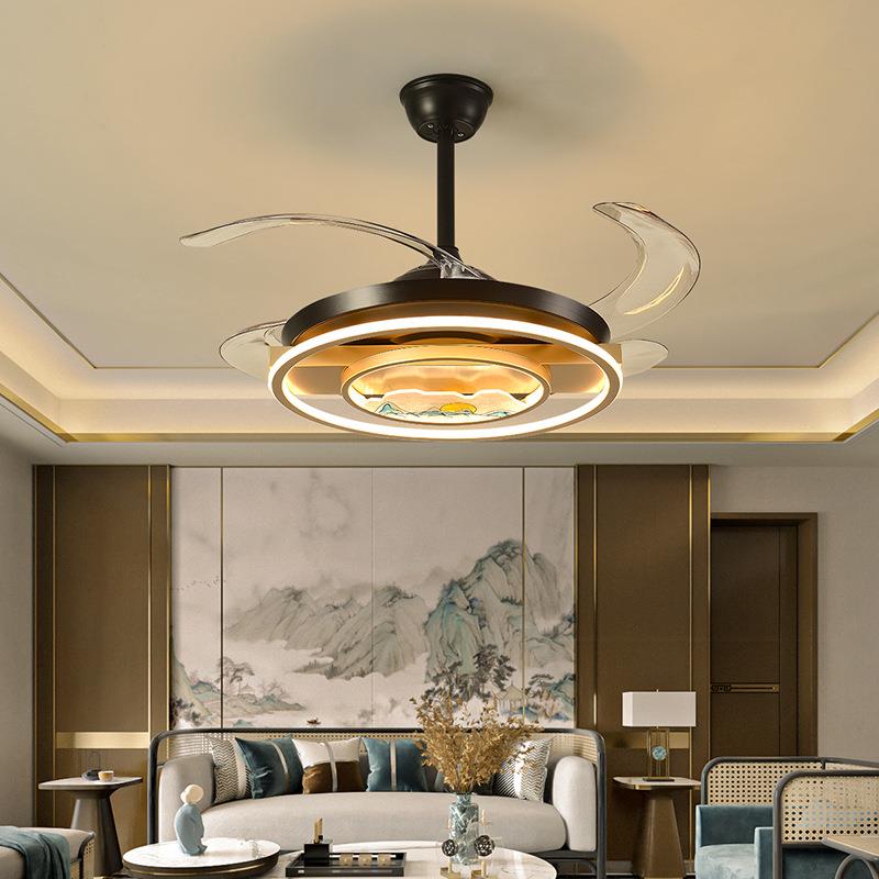 风扇灯新中式餐厅隐形吊客扇灯中国吊风现代简厅卧室静音BJ6313约