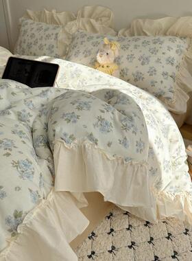 2025新款床AJUA类全棉纯棉双层纱四件套韩系单博主风花小碎花被边