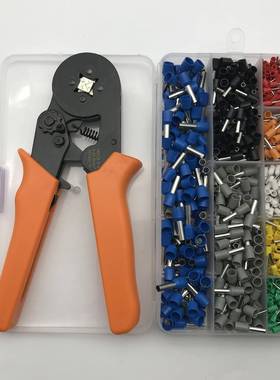 线压线钳电橙色4边工冷压子管型端接钳针线鼻线子压接钳夹钳套装