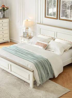 美式床实木床白色法式奶油轻风LSB全原木简约卧主家具物高箱储双