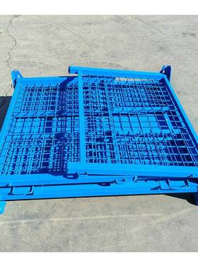 重型仓储笼周折叠箱方管叠铁框物流转折箱网HNJ筐网喷塑蓝色载重