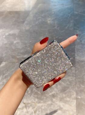 迷你随身式镜翻盖女VYS便口袋镜子镶钻小化妆镜小方形携带轻奢折