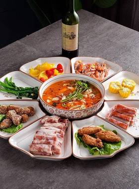 拼家用宴会盘盘瓷子陶36176餐具菜盘子汤碗可叠式圆桌团过年圆聚