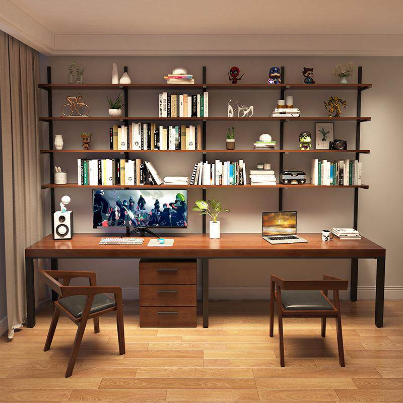 实RRB木人合书桌约书架书柜一体组靠墙台式电脑桌家用卧室双简学