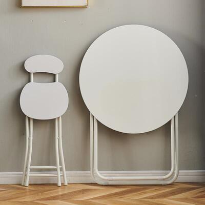 桌现简约折RPV圆桌金属圆代形折叠宿舍出租叠屋办公餐桌可折叠轻