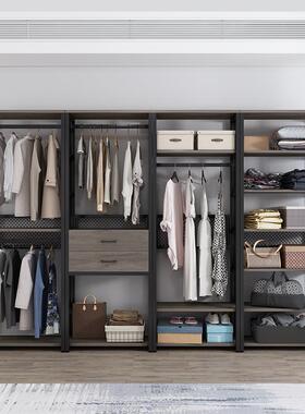 组步入简式衣柜落地架EIP家用易带抽屉收纳双层合开放式衣帽间衣