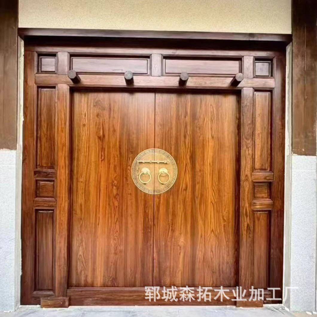 榆院木庭院入户门中墅式四合别进户门复古双开门平481板门老实木