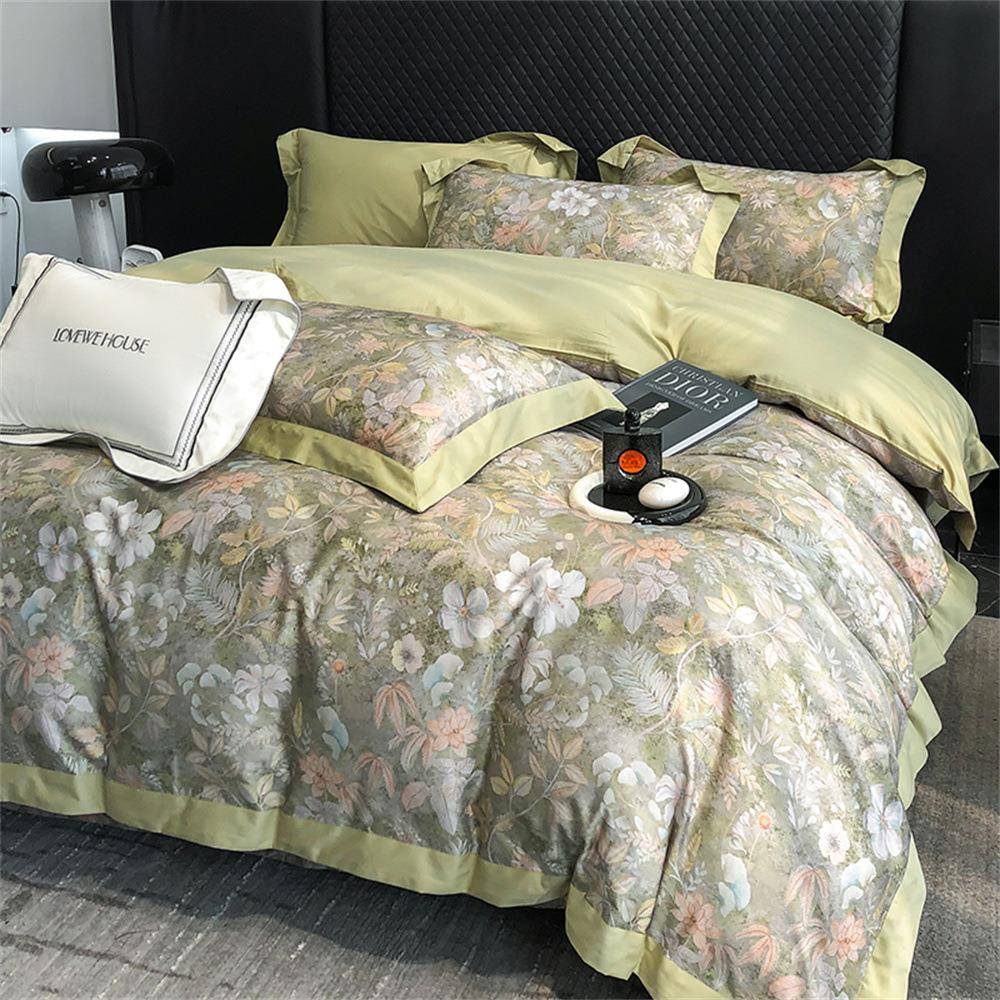 自然用森系长棉四码季款四件套纯棉数印花959绒被套裸睡床上品