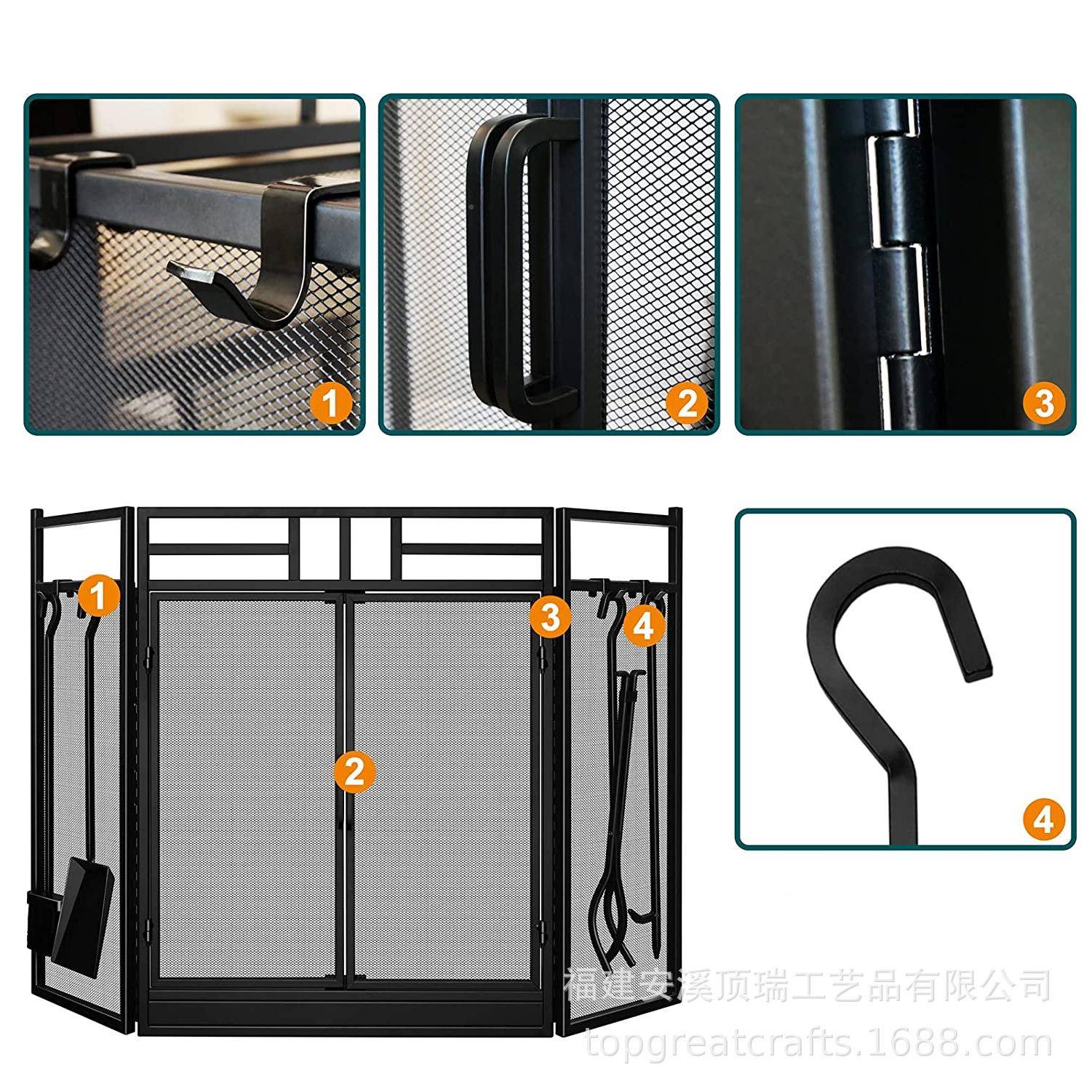 铁艺家壁炉围炉屏风断隔防DR-O0001火罩围用带柴壁火工具四件组合