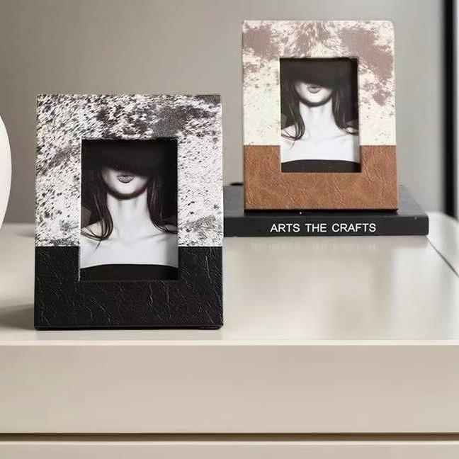 摆式极简灰棕色毛皮纹TXX相框样板房件卧室床头柜桌面创意相框意