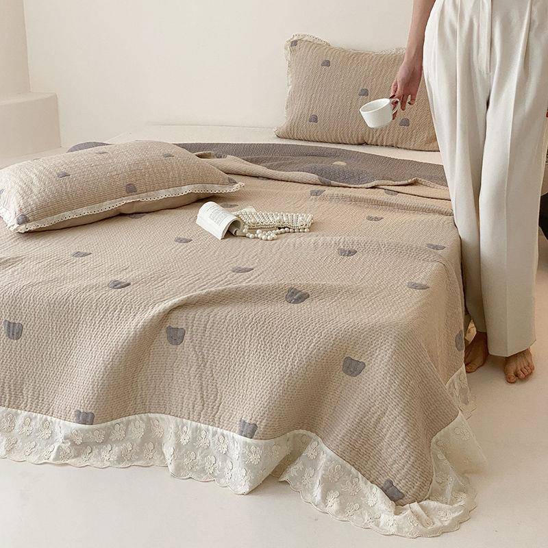 韩式蕾丝花边纱布床三盖件纯套色织提花榻榻米540加厚棉床单四季