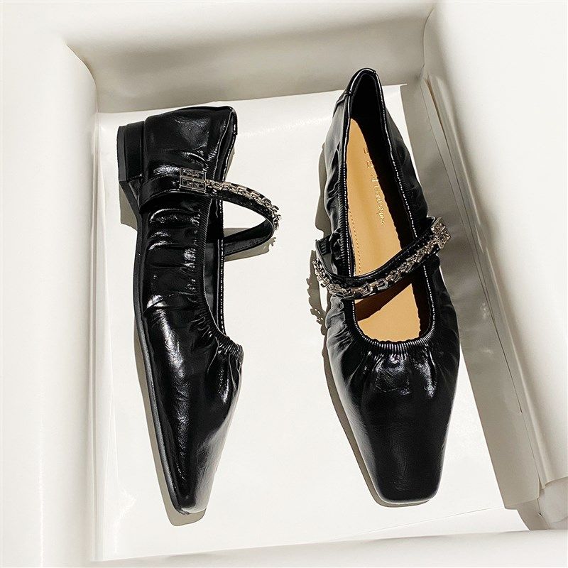 粗跟方头通勤软皮黑色高跟鞋女款2025年春秋新款一字扣带法式单鞋,女鞋,玛丽珍鞋,淘宝优惠券,粉丝福利购,淘宝优惠卷
