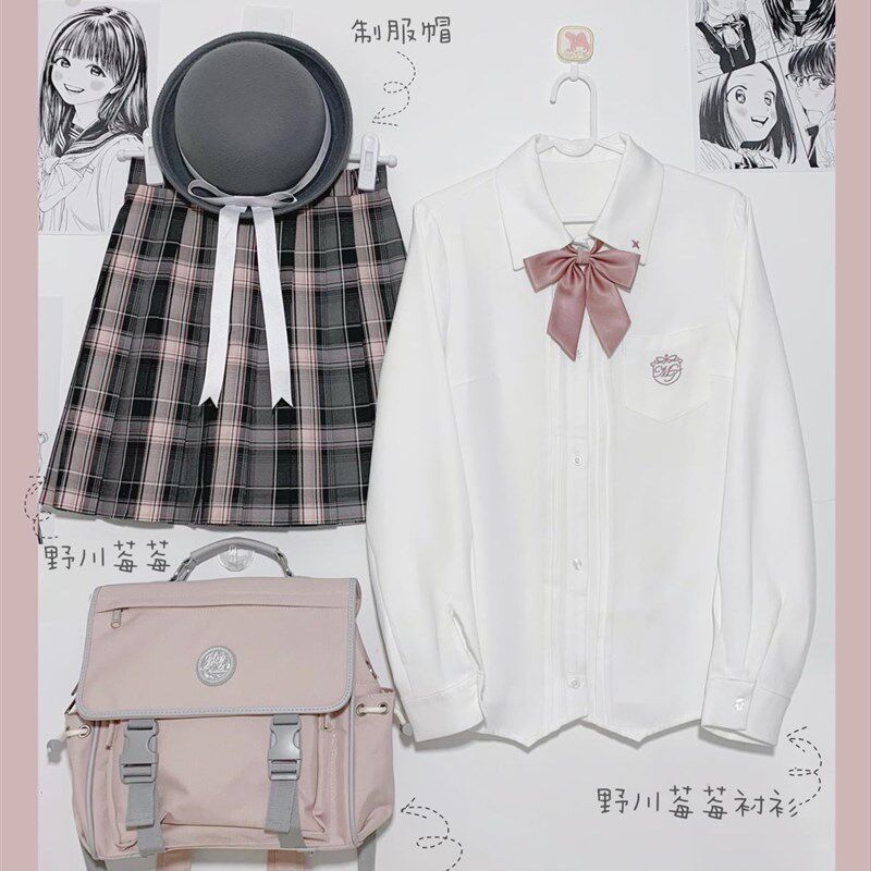 春日部【野川莓莓】 配套长袖衬衫风琴褶粉色O刺绣jk制服白衬衫女