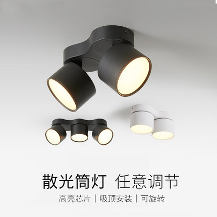 明装筒灯客厅led无主灯照明双头三头斗胆灯过道灯三色变光吸顶灯