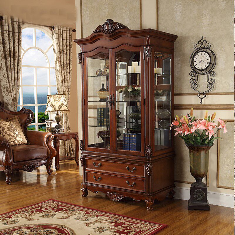 美式酒柜简约实木书柜双门展示柜玻璃门高柜子客厅酒店餐厅陈列柜