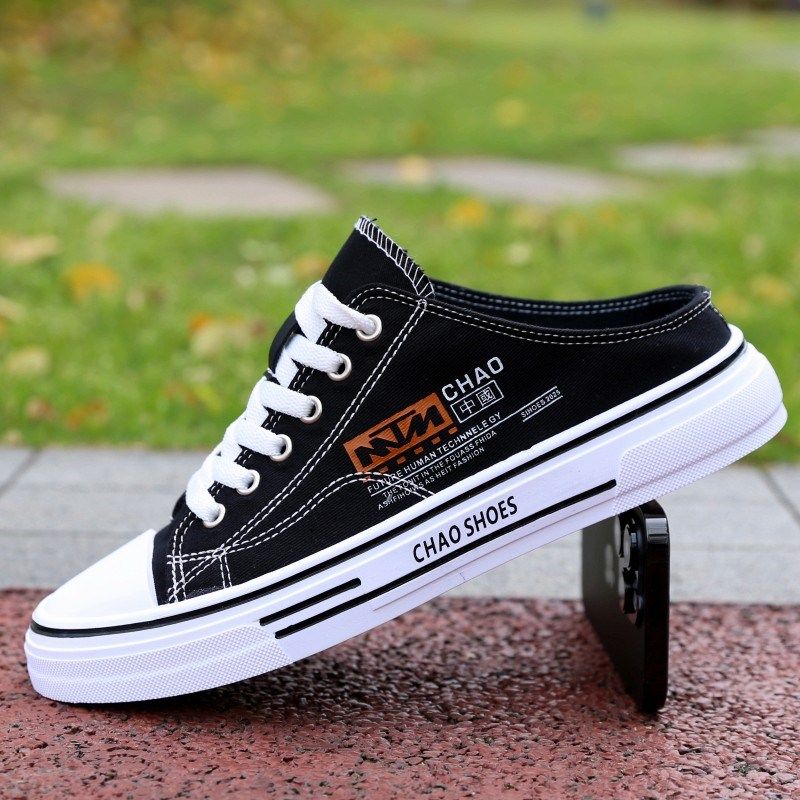 包头半拖帆布鞋男无后跟一脚蹬夏款懒人鞋2024年夏季学生百搭板鞋,流行男鞋,包头拖,淘宝优惠券,粉丝福利购,淘宝优惠卷