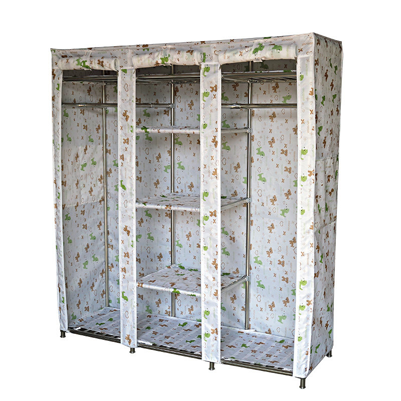 不锈钢简易大衣柜加厚加粗钢管大衣橱双人组装钢架牛津布艺铝合金