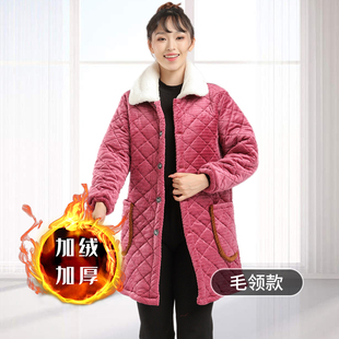 保暖夹棉外穿工作服棉袄长袖 时尚 加绒加厚成人罩衣女大码 秋冬新款