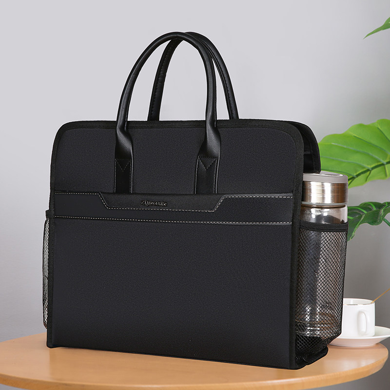 文件包手提袋男款定制logo公文包带水杯位女士通x勤商务大容量防