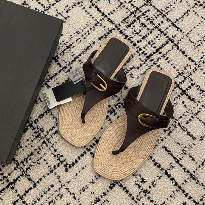 2024夏季新款小金扣草编夹脚人字拖鞋女夏天外穿平底半拖鞋小凉拖,女鞋,人字拖,淘宝优惠券,粉丝福利购,淘宝优惠卷
