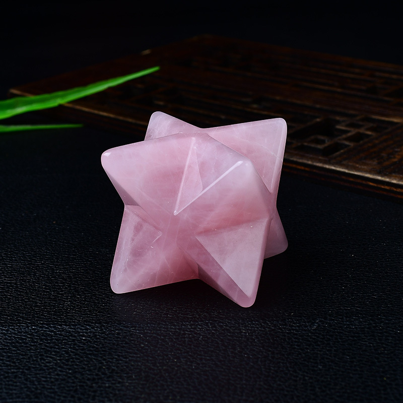 天然白水晶梅尔卡巴摆件粉晶原石大号立体六芒星家居摆设装饰品