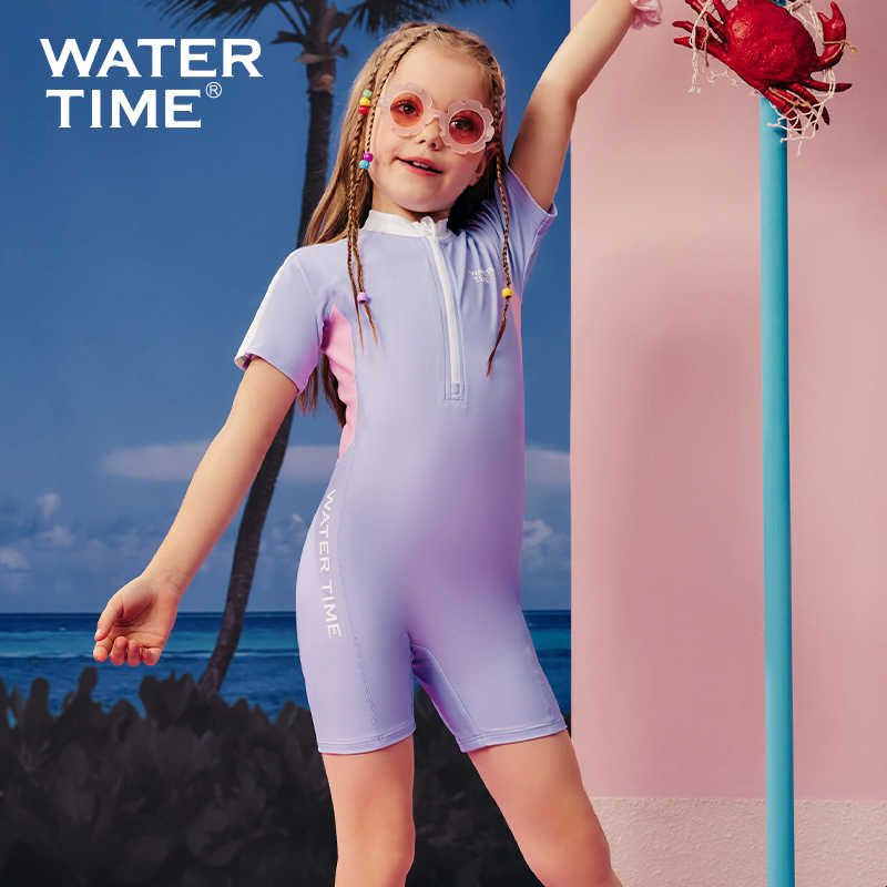 WaterTime儿童泳衣女孩连体平角中大童游泳新款女童防晒速干泳装图片