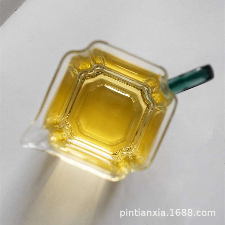 日式公道杯耐热玻璃透明带把手茶海方形匀杯家用泡茶杯功夫茶具