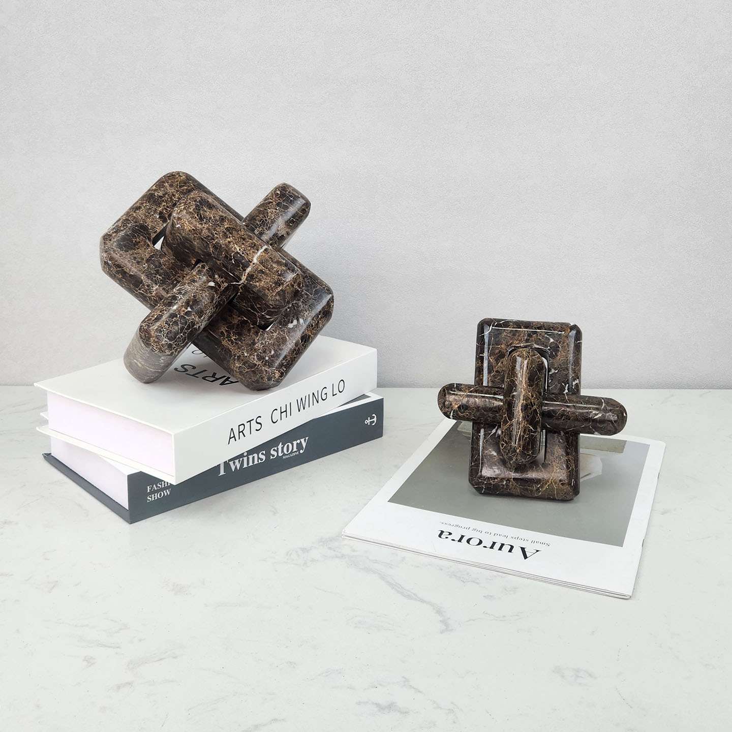 现代侘寂风环扣几何摆件样板房售楼处客厅茶几桌面软装饰品