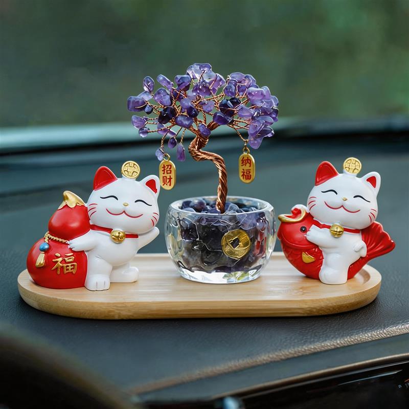 招财猫水晶车载香薰水摆件汽车内中控台上装饰品女士2026新款礼物
