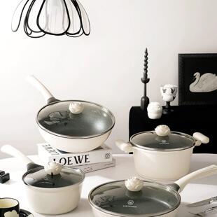 白玫瑰炒锅传统铸铁锅炒锅大号炖锅双耳老式圆底家用无涂层锅