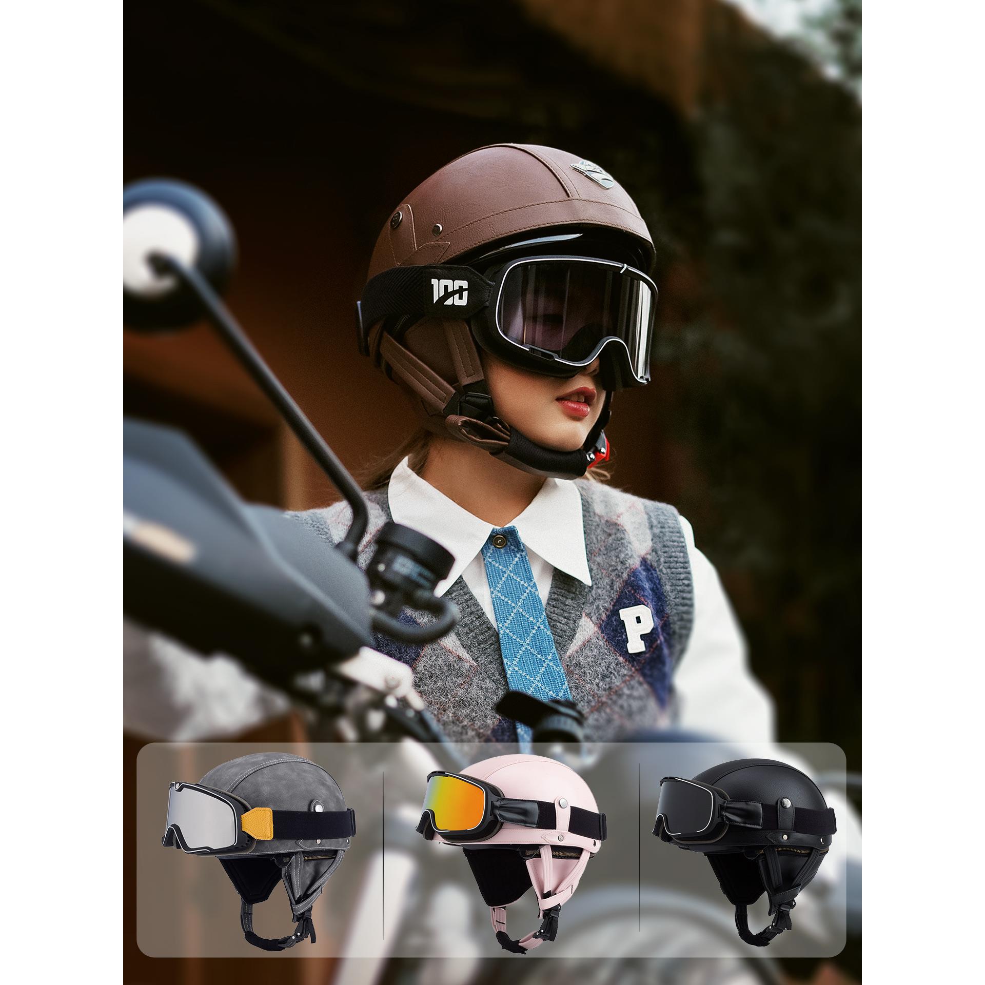 巡航摩托车头盔骑行复古踏板机车半盔电动车安全帽盔男女四季瓢盔