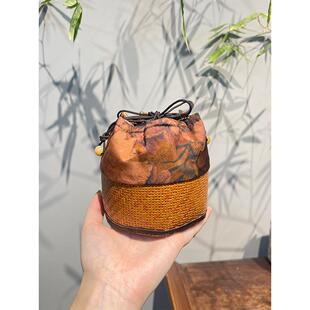 惊蛰 非遗竹编茶具收纳袋户外便携家用高端茶杯防护包香云纱布艺