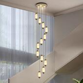 全铜新中式 楼梯吊灯仿云石别墅旋转loft公寓中空挑高楼梯长线灯具