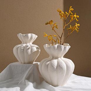 法式花瓶白色陶瓷高级感装饰摆件大号客厅桌面柜子家居复古干花器