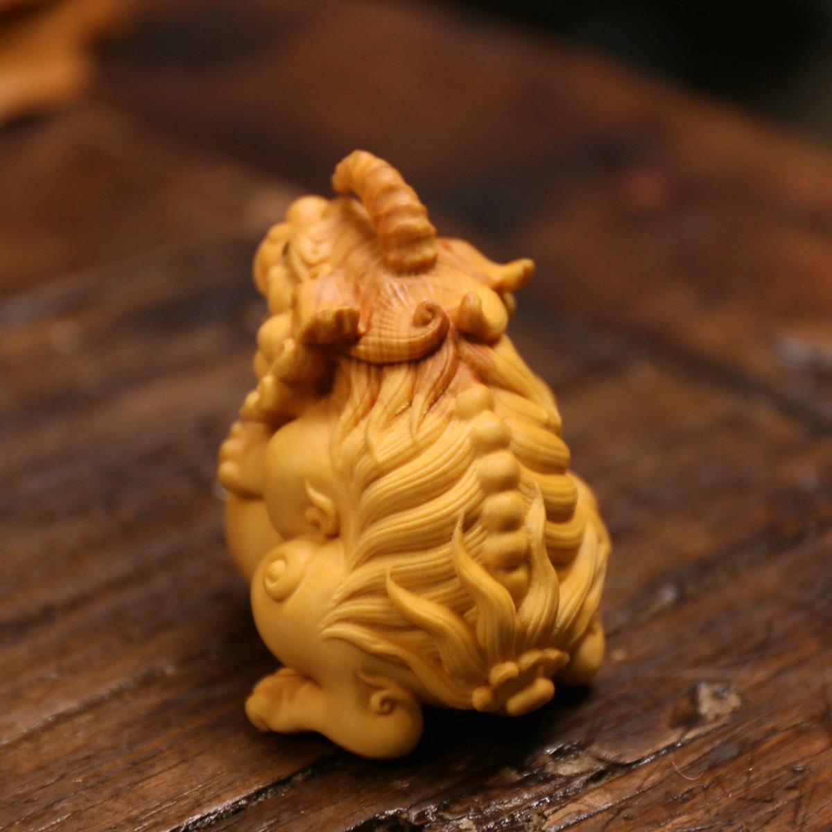 小叶黄杨木雕文玩摆件手把件雕刻工艺品木质实木神兽天禄貔貅抱球