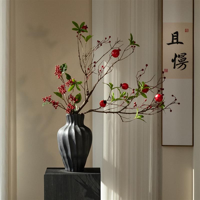 石榴干枝仿真年宵假花红红火火高级感逼真茶桌装饰品玄关宋代中式